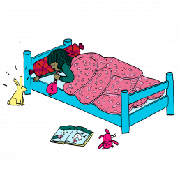 Illustration d'une personne dormant dans son lit dénonçant le Lobbying de la viande dans la sphère privée du foyer familiale